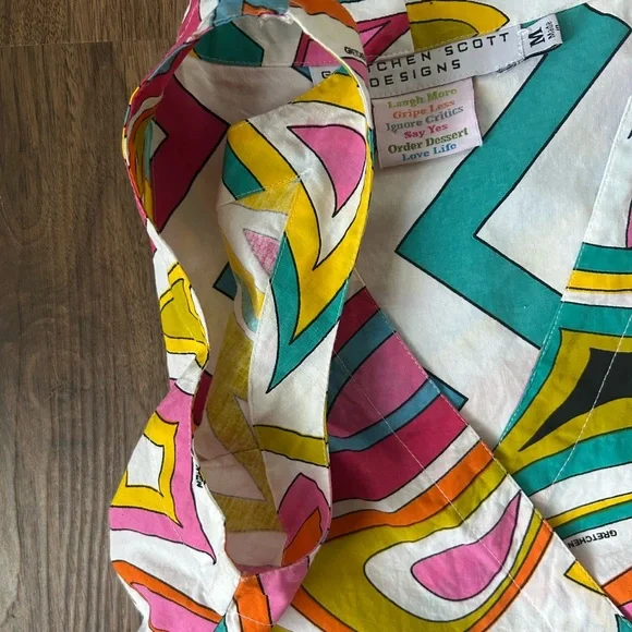 GRETCHEN SCOTT DESIGNS Cotton Sleeveless Wrap Dress Multicolor Geo Abstract | M - Picture 6 of 14